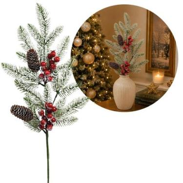 Imagem de Galho Folhagens Pinheiro Natalino com Pinhas e Berries Nevado 68cm Dec