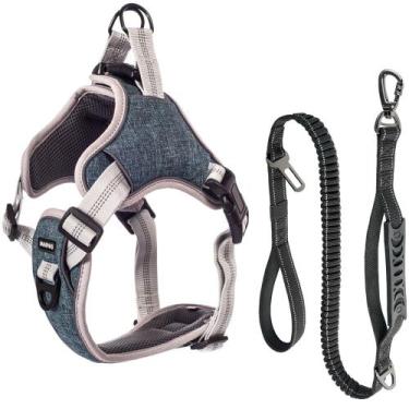 Imagem de Coleira Peitoral e Guia Antipuxão Pet Cachorro MADOG Comfort, Azul, M