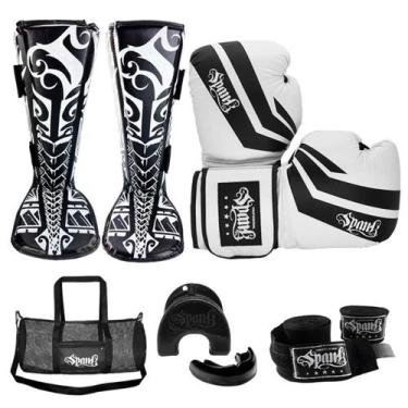 Imagem de Kit Muay Thai Kickboxing CONFY com Bolsa Spank - Branco, 10oz