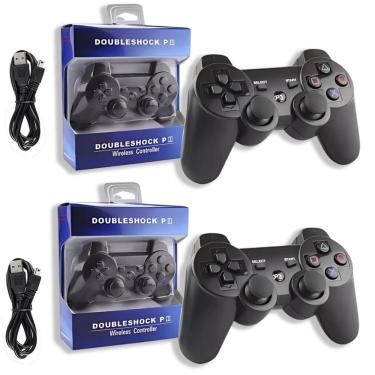 Imagem de Controle para PS3 Aquilae Kit 2 Manetes PS3 sem Fio Dual Shock Compatível com Playstation 3 Bluetooth Preto