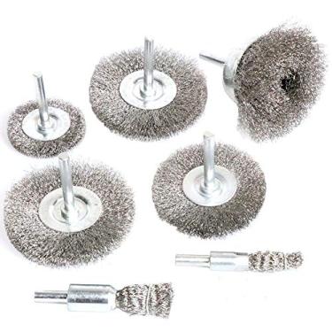 Imagem de FPPO – Escova para rodas de aço inoxidável e kit de pincéis para furadeira, diâmetro de arame fino 0,0059 polegadas, para ferramenta rotativa com haste de 1/4 polegada, remoção de ferrugem, desentupimento, tinta (7 peças)