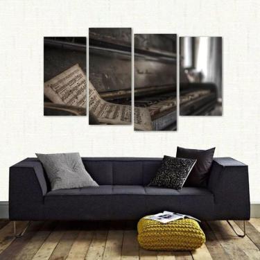Imagem de Quadro Decorativo Piano Antigo Mosaico Em Tecido 4 Peças 1