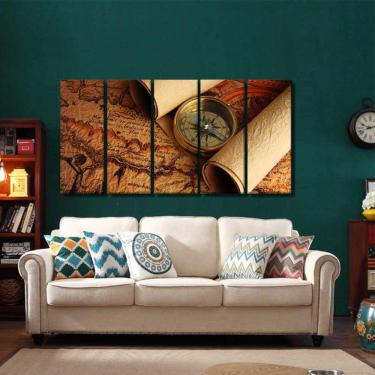 Imagem de Quadro Decorativo Mapa Mundi Retro 140x65 em tecido  m05