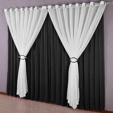 Imagem de cortina sala voal liso branco com forro preto 4,00x2,80