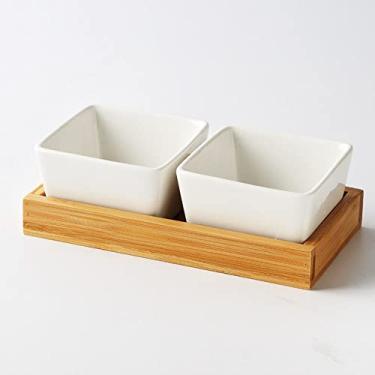 Imagem de Prato de sobremesa de cerâmica Prato de frutas quadrado Bandeja de bambu e madeira Prato de doces,b