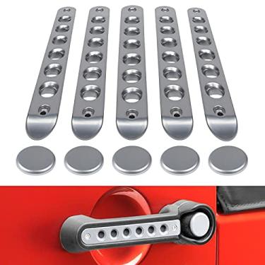 Imagem de Capa com inserções + botões de pressão para Jeep Wrangler JK JKU Sahara Rubicon Unlimited 2007-2018 Acessórios de decoração de maçaneta exterior alumínio (prata)