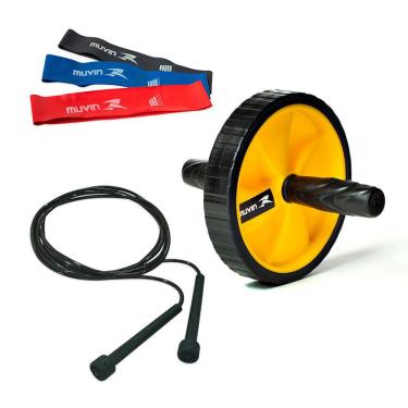 Imagem de Kit Corda de Pular + Roda de Exercícios Abdominais + Kit Mini Band 3 Tensões