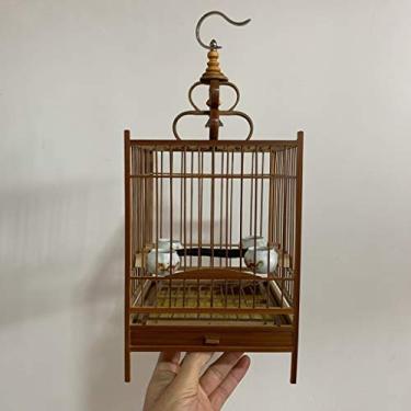 Imagem de KIZQYN Gaiolas de pássaros quadrados retrô gaiola de viagem para pássaros pequenos, gaiola de pássaro de tamanho pequeno portátil casa de animal de estimação com gavetas, 15 * 24 cm gaiola de voo (cor: b)