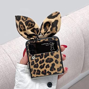Imagem de Estampa de leopardo fashion é adequada para capa de celular samsung zflip 4 capa anti-queda capas de fone de ouvido de coelho bonito, camelo, para galaxyzflip3