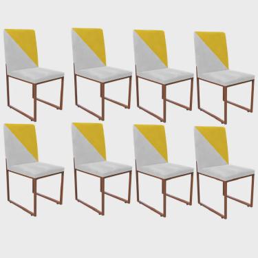 Imagem de Kit 08 Cadeira Office Stan Duo Sala de Jantar Industrial Ferro Bronze Sintético Branco e Amarelo - Ahazzo Móveis