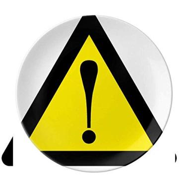 Imagem de Símbolo de aviso amarelo preto seguro placa triangular decorativa de porcelana salver louça de jantar