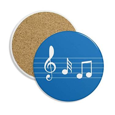 Imagem de Caneca de porta-copos azul Music 5-le Staff com suporte redondo e pedra absorvente, 2 peças