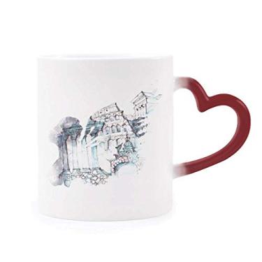 Imagem de Caneca de grés com pintura arquitetônica em aquarela sensível ao calor com mudança de cor vermelha