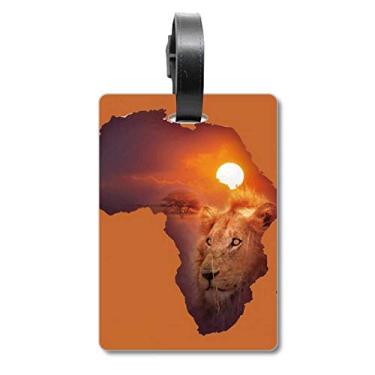 Imagem de Mapa de mala com nome do continente africano da pradaria de leão, etiqueta de bagagem, etiqueta para pendurar