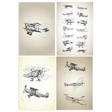 Imagem de Placas Decorativas Vintage Aviões Antigos 20x30cm Kit 4un