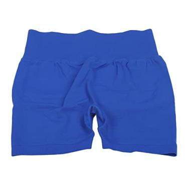 Imagem de Shorts de Motociclista Femininos, Shorts de Ioga de Cintura Alta para Levantamento de Quadril, Shorts Elásticos Macios para Treino de Controle de Barriga, Azul L
