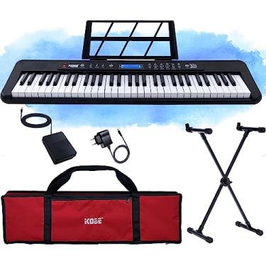 Imagem de Kit Teclado Musical Eletrônico Kobe BK KB-300 5/8 61 Teclas Sensitivas ao Toque com Pedal Sustain Capa e Estante