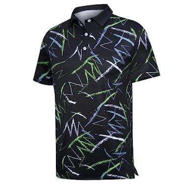 Imagem de Camisas de golfe masculinas Dry Fit - Estampas Camisas polo de golfe com absorção de umidade e desempenho de manga curta, Preto, XG
