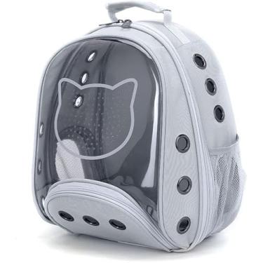 Imagem de Mochila para gatos e cães ate 7 kg, bolsa de transporte respirável para animais de estimação, mochila cápsula espacial para viagens (Cinza)