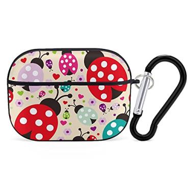 Imagem de YouTary Capa colorida com estampa de desenho animado de joaninha compatível com Airpods Pro com chaveiro, capa de fone de ouvido, unissex, à prova de choque, com carregamento sem fio, acessórios para