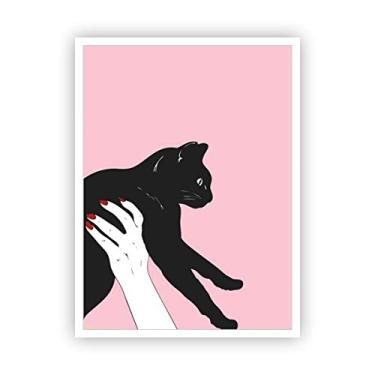 Imagem de PlimShop Quadro Tumblr Gato Preto e Fundo Rosa com Moldura Branca