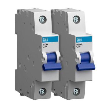 Imagem de Kit 2x Disjuntores Monopolares WEG 25A 5kA Curva C DIN MDW-C25