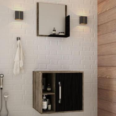 Imagem de Armário de Banheiro Olivia 1 Porta 2 Prateleiras com Espelho Carvalho 