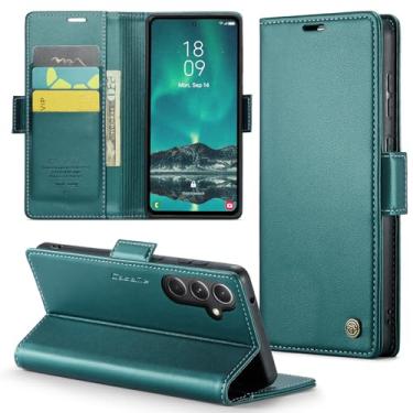 Imagem de Phernykas Capa carteira para Samsung S23 FE com suporte para cartão, fecho magnético com bloqueio de RFID, à prova de choque, capa protetora de couro PU para Samsung S23 FE - Verde
