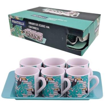Imagem de Jogo 6 Xícaras Em Cerâmica 85ml Com Bandeja Caneca De Café - Fratelli,