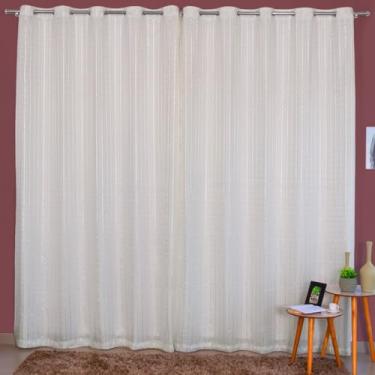 Imagem de Cortina Voil Xadrez com Forro Microfibra, 3,00 x 2,50 m, Ilhós Cromado, Decorativa para Sala e Quarto (Bege)