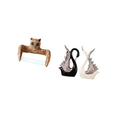 Imagem de Fenteer Suporte de Papel Higiênico de Criativa, Porta-toalhas, Figuras de Cisne de Desenho Animado, Organizador de Escultura de Cerâmica, Dispensador D