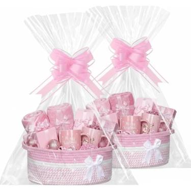 Imagem de Colingmill Pacote com 2 cestas de tecido para presentes, laço de 30 x 20 cm x 12 cm, caixa pequena com sacos de presente e fitas cestas de brinquedo de corda de armazenamento vazio com alça para