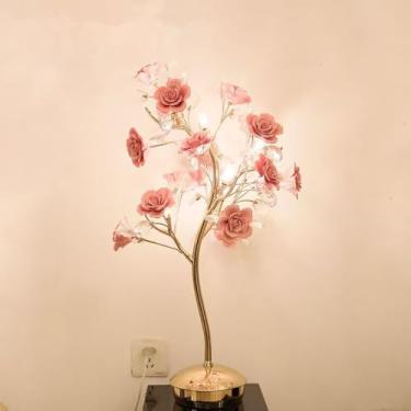 Imagem de Lâmpada De Mesa De Flor De Rosa Contemporânea LED Criatividade Pastoral Francesa Sala De Estar Quarto Quarto De Menina Villa Decorativa Cerâmica Mesa Luz (Estilo 1)