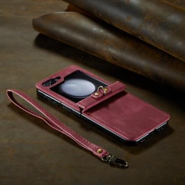 Imagem de Capa de proteção de couro para Samsung Galaxy Z Flip 5 Flip5 Flip4 Flip 4 Zflip5 Capa com alça de telefone, vermelha, para Samsung z flip 5
