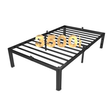 Imagem de yookare Estrutura de cama de plataforma de metal duplo de 35,5 cm com canto redondo e retentores de colchão, suporte de ripas de aço resistente de 1,360 kg, sem necessidade de mola box, montagem fácil