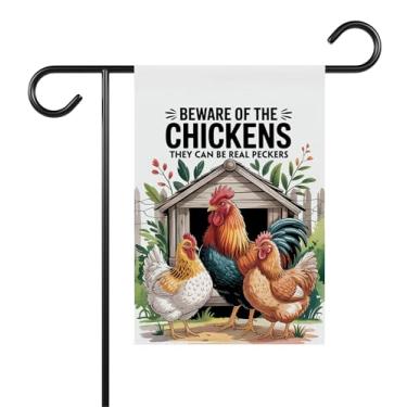 Imagem de Beware Of The Chickens They Can Be Real Peckers Flag, Bandeira de galinha fofa engraçada para fazenda, casa de fazenda de boas-vindas, presente de inauguração de casa, decoração ao ar livre e terraços