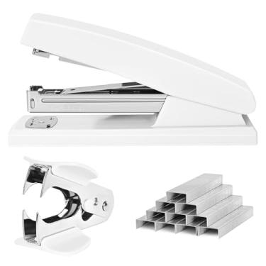 Imagem de Grampeador com capacidade para 25 folhas com 1000 grampos e removedor de grampos - grampeadores para mesa, grampeador antiderrapante de escritório com grampos, branco