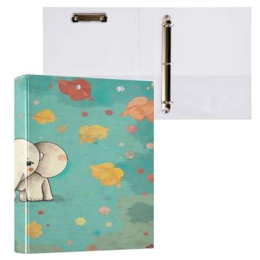 Imagem de Wassud Fichário de 3 anéis de 3 cm com clipe antiderrapante elefante em fundo turquesa vintage pacote com 2 fichários decorativos tamanho carta para escritório em casa