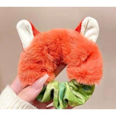 Imagem de Laço de cabelo pompom felpudo de pele de coelho de raposa - Balança de cabelo elástico fofo, prendedores de rabo de cavalo e acessórios de cabelo pompom para meninas e mulheres