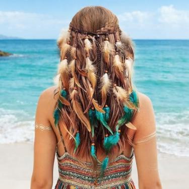 Imagem de Chapéu boêmio hippie para adultos – faixa de cabelo boêmia festiva Natal praia decoração e festa moda faixa de cabelo presentes para mulheres