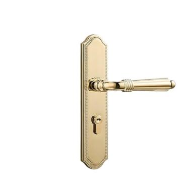 Imagem de Fechadura de porta retrô toda em cobre dourado francês americano puro cobre porta interior quarto europeu maçaneta de porta de madeira (grande 28 cm)