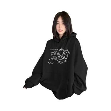 Imagem de Moletom Feminino Com Estampa De Gato Fofo Outono Inverno Casual Solto 