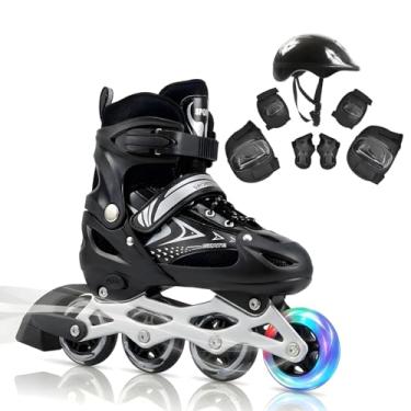 Imagem de Patins Roller Inline 4 Rodas Skates Ajustavél com Rodas Iluminadas e Kit de Proteção, Capacete e Rodas com Luz LED, para Iniciantes (Preto, Roller G (37 ao 40))