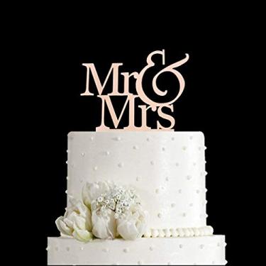 Imagem de Topo de bolo de noivado para noivado e noivo da Mr and Mrs Decorações de bolo de casamento (acrílico ouro rosa espelhado)