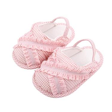 Imagem de Sandálias rasteiras para meninas com babados e estampa xadrez sapatos para primeiros passos verão criança pequena água (rosa, 0 meses)
