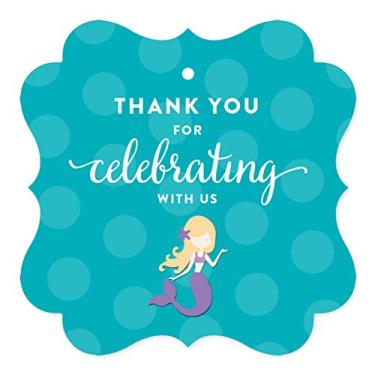 Imagem de Etiquetas de presente Andaz Press Birthday Fancy Frame, Nautical Mermaid