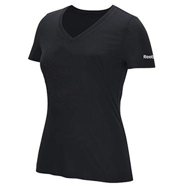 Imagem de Reebok Camiseta feminina de treinamento preto Tri-Blend, gola V B84706