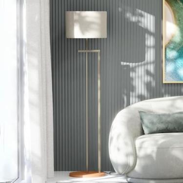 Imagem de UNIDECOR CASA Luminária Abajur de Chão Salone Luxo Champanhe Cúpula Palha Italiana Aço Carbono