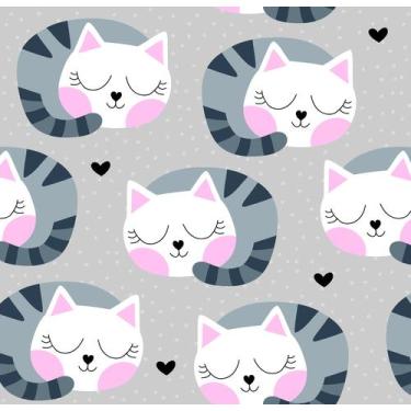 Imagem de Papel Parede Adesivo Gato Dormindo Fundo Cinza Quarto Infantil Sala 5m