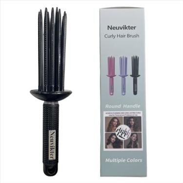 Imagem de Neuvikter Escova de cabelo cacheado com 17 dentes, escova definidora de cachos, pente de enrolar, perfeita para salão de beleza e uso doméstico (silicone preto)